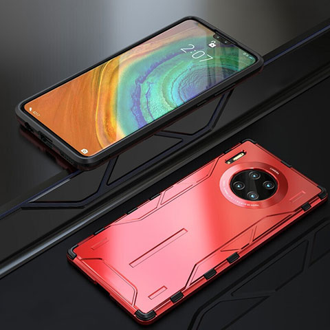 Schutzhülle Luxus Metall Rahmen und Silikon Schutzhülle Tasche T01 für Huawei Mate 30 Pro 5G Rot