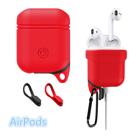 Schutzhülle Silikon Hülle Skin mit Karabiner für AirPods Ladekoffer A02 Rot