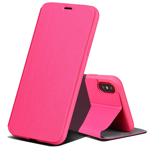 Schutzhülle Stand Tasche Leder für Apple iPhone X Pink