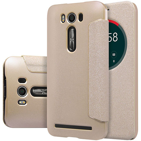 Schutzhülle Stand Tasche Leder für Asus Zenfone 2 Laser 6.0 ZE601KL Gold