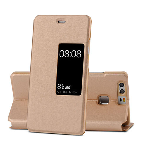 Schutzhülle Stand Tasche Leder für Huawei P9 Gold