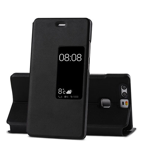 Schutzhülle Stand Tasche Leder für Huawei P9 Plus Schwarz