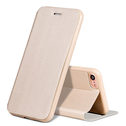 Schutzhülle Stand Tasche Leder L01 für Apple iPhone 7 Gold