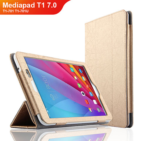 Schutzhülle Stand Tasche Leder L01 für Huawei Mediapad T1 7.0 T1-701 T1-701U Gold