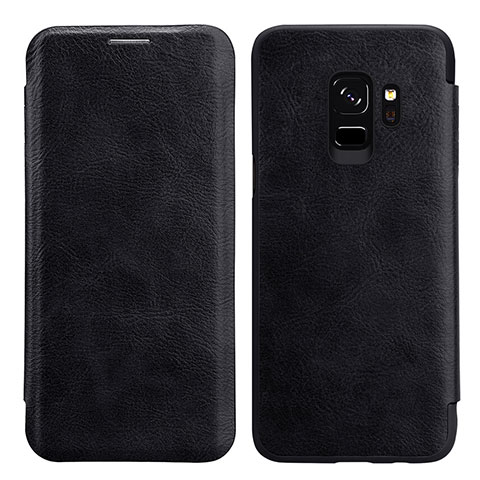 Schutzhülle Stand Tasche Leder L01 für Samsung Galaxy S9 Schwarz