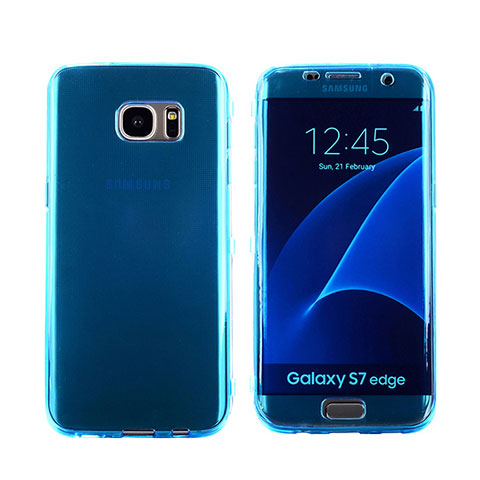 Silikon Hülle Flip Schutzhülle Durchsichtig Transparent Tasche für Samsung Galaxy S7 Edge G935F Blau