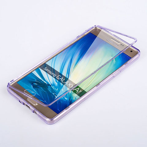 Silikon Hülle Handyhülle Flip Schutzhülle Durchsichtig Transparent für Samsung Galaxy A7 SM-A700 Violett