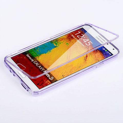 Silikon Hülle Handyhülle Flip Schutzhülle Durchsichtig Transparent für Samsung Galaxy Note 3 N9000 Violett