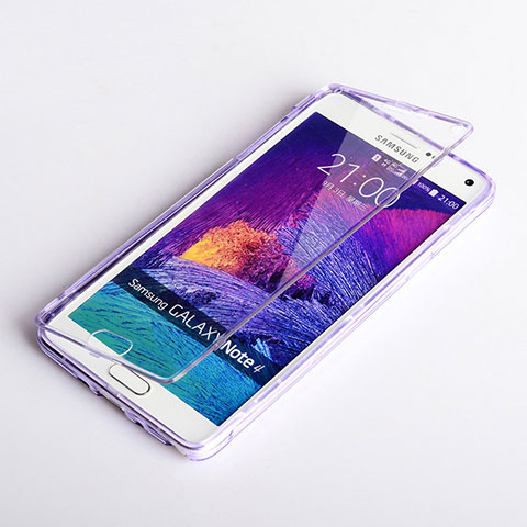 Silikon Hülle Handyhülle Flip Schutzhülle Durchsichtig Transparent für Samsung Galaxy Note 4 SM-N910F Violett