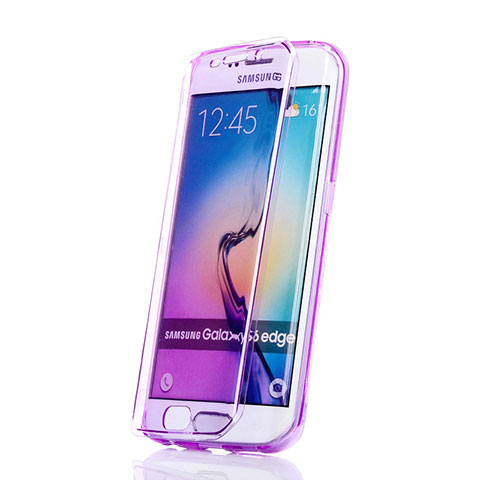 Silikon Hülle Handyhülle Flip Schutzhülle Durchsichtig Transparent für Samsung Galaxy S6 Edge SM-G925 Violett