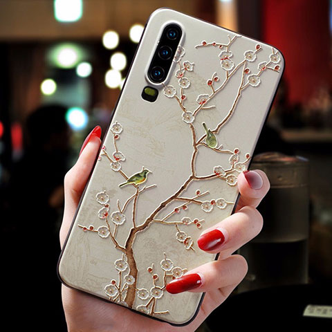 Silikon Hülle Handyhülle Gummi Schutzhülle Blumen für Huawei P30 Pro Gold