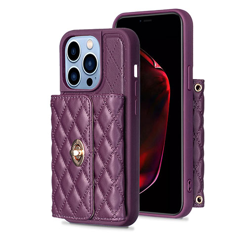 Silikon Hülle Handyhülle Gummi Schutzhülle Flexible Leder Tasche BF1 für Apple iPhone 13 Pro Max Violett