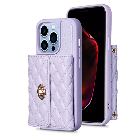 Silikon Hülle Handyhülle Gummi Schutzhülle Flexible Leder Tasche BF1 für Apple iPhone 14 Pro Helles Lila