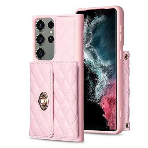 Silikon Hülle Handyhülle Gummi Schutzhülle Flexible Leder Tasche BF3 für Samsung Galaxy S22 Ultra 5G Rosegold