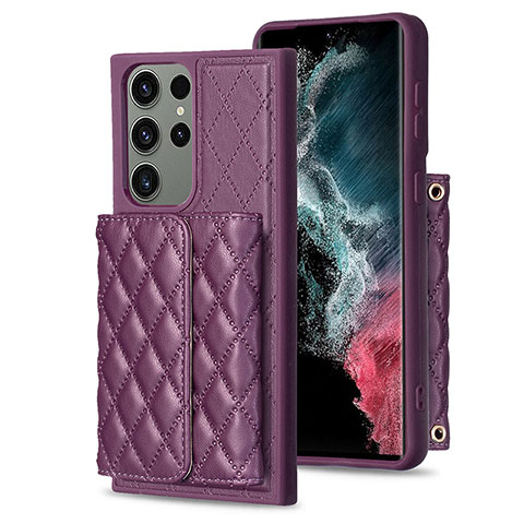 Silikon Hülle Handyhülle Gummi Schutzhülle Flexible Leder Tasche BF5 für Samsung Galaxy S22 Ultra 5G Violett