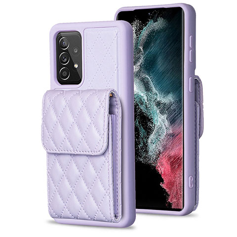 Silikon Hülle Handyhülle Gummi Schutzhülle Flexible Leder Tasche BF6 für Samsung Galaxy A52 5G Helles Lila