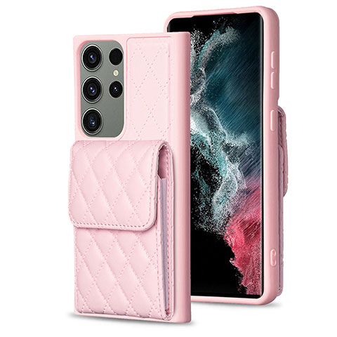 Silikon Hülle Handyhülle Gummi Schutzhülle Flexible Leder Tasche BF6 für Samsung Galaxy S22 Ultra 5G Rosegold