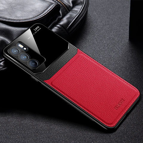 Silikon Hülle Handyhülle Gummi Schutzhülle Flexible Leder Tasche FL1 für Oppo Reno6 5G Rot