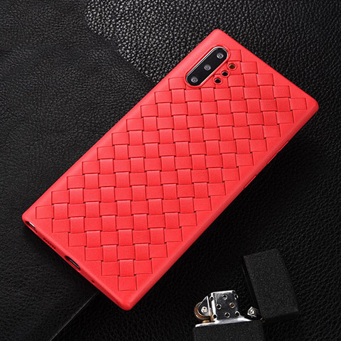 Silikon Hülle Handyhülle Gummi Schutzhülle Flexible Leder Tasche H01 für Samsung Galaxy Note 10 Plus 5G Rot