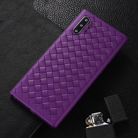 Silikon Hülle Handyhülle Gummi Schutzhülle Flexible Leder Tasche H01 für Samsung Galaxy Note 10 Plus 5G Violett