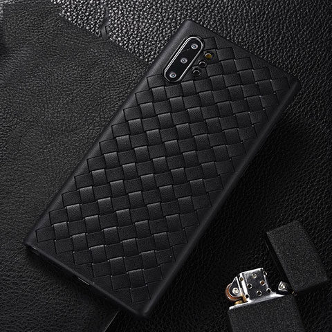 Silikon Hülle Handyhülle Gummi Schutzhülle Flexible Leder Tasche H01 für Samsung Galaxy Note 10 Plus Schwarz