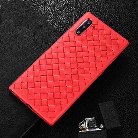 Silikon Hülle Handyhülle Gummi Schutzhülle Flexible Leder Tasche H01 für Samsung Galaxy Note 10 Rot