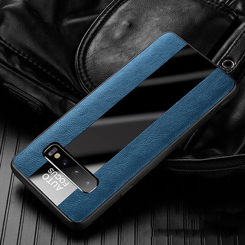 Silikon Hülle Handyhülle Gummi Schutzhülle Flexible Leder Tasche H01 für Samsung Galaxy S10 5G Blau