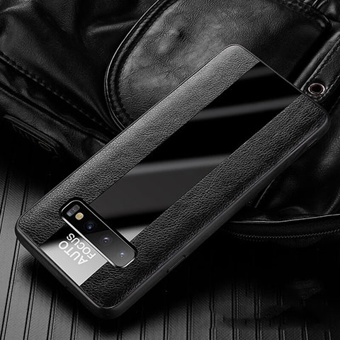 Silikon Hülle Handyhülle Gummi Schutzhülle Flexible Leder Tasche H01 für Samsung Galaxy S10 5G Schwarz