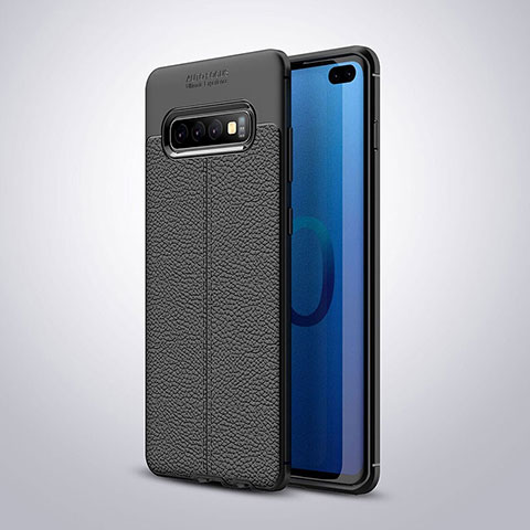 Silikon Hülle Handyhülle Gummi Schutzhülle Flexible Leder Tasche H02 für Samsung Galaxy S10 Plus Schwarz