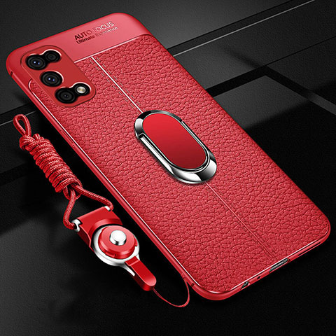 Silikon Hülle Handyhülle Gummi Schutzhülle Flexible Leder Tasche mit Magnetisch Fingerring Ständer für Oppo K7x 5G Rot