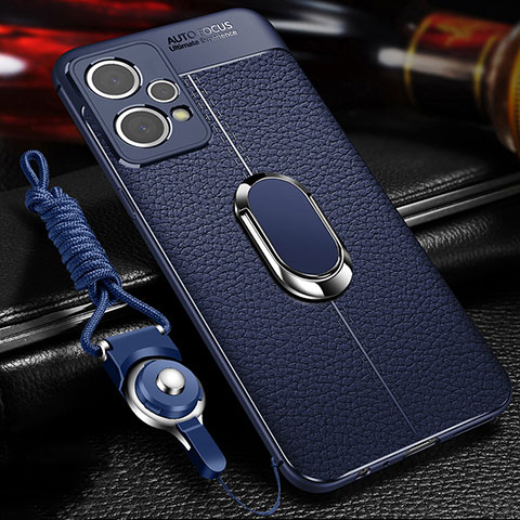 Silikon Hülle Handyhülle Gummi Schutzhülle Flexible Leder Tasche mit Magnetisch Fingerring Ständer für Realme 9 4G Blau