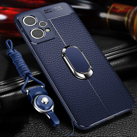 Silikon Hülle Handyhülle Gummi Schutzhülle Flexible Leder Tasche mit Magnetisch Fingerring Ständer für Realme 9 Pro+ Plus 5G Blau