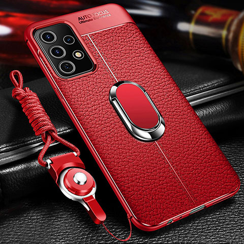 Silikon Hülle Handyhülle Gummi Schutzhülle Flexible Leder Tasche mit Magnetisch Fingerring Ständer für Samsung Galaxy A33 5G Rot