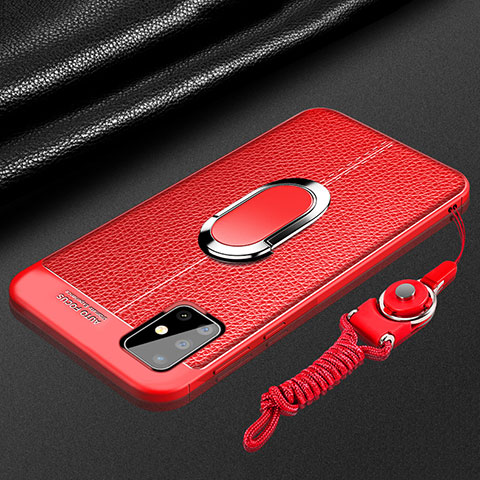 Silikon Hülle Handyhülle Gummi Schutzhülle Flexible Leder Tasche mit Magnetisch Fingerring Ständer für Samsung Galaxy A71 5G Rot