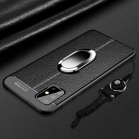 Silikon Hülle Handyhülle Gummi Schutzhülle Flexible Leder Tasche mit Magnetisch Fingerring Ständer für Samsung Galaxy A71 5G Schwarz