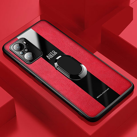 Silikon Hülle Handyhülle Gummi Schutzhülle Flexible Leder Tasche mit Magnetisch Fingerring Ständer PB1 für Xiaomi Redmi K40 Pro 5G Rot