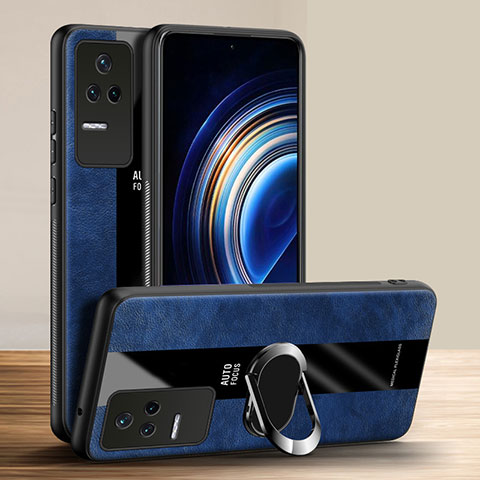 Silikon Hülle Handyhülle Gummi Schutzhülle Flexible Leder Tasche mit Magnetisch Fingerring Ständer PB1 für Xiaomi Redmi K50 Pro 5G Blau