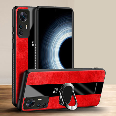 Silikon Hülle Handyhülle Gummi Schutzhülle Flexible Leder Tasche mit Magnetisch Fingerring Ständer PB1 für Xiaomi Redmi K50 Ultra 5G Rot