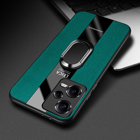 Silikon Hülle Handyhülle Gummi Schutzhülle Flexible Leder Tasche mit Magnetisch Fingerring Ständer PB1 für Xiaomi Redmi Note 12 Pro 5G Grün