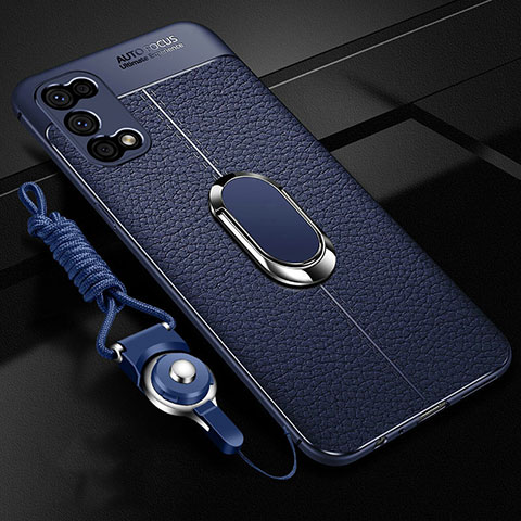 Silikon Hülle Handyhülle Gummi Schutzhülle Flexible Leder Tasche mit Magnetisch Fingerring Ständer S01 für Realme Narzo 30 Pro 5G Blau