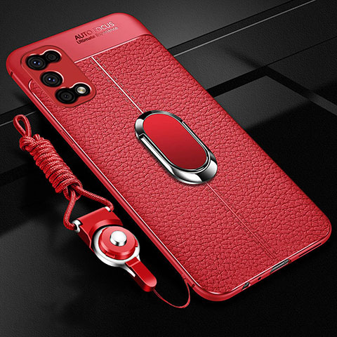 Silikon Hülle Handyhülle Gummi Schutzhülle Flexible Leder Tasche mit Magnetisch Fingerring Ständer S01 für Realme V5 5G Rot