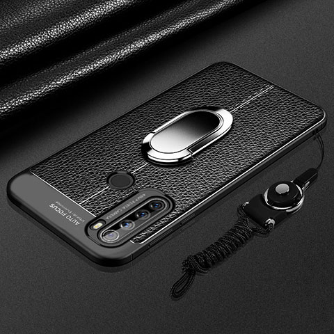 Silikon Hülle Handyhülle Gummi Schutzhülle Flexible Leder Tasche mit Magnetisch Fingerring Ständer S03 für Xiaomi Redmi Note 8 (2021) Schwarz