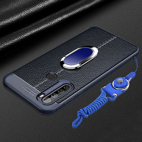 Silikon Hülle Handyhülle Gummi Schutzhülle Flexible Leder Tasche mit Magnetisch Fingerring Ständer S03 für Xiaomi Redmi Note 8T Blau