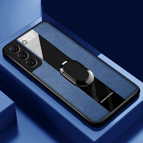 Silikon Hülle Handyhülle Gummi Schutzhülle Flexible Leder Tasche mit Magnetisch Fingerring Ständer S04 für Samsung Galaxy S24 5G Blau
