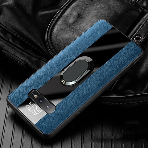 Silikon Hülle Handyhülle Gummi Schutzhülle Flexible Leder Tasche mit Magnetisch Fingerring Ständer T01 für Samsung Galaxy S10e Blau