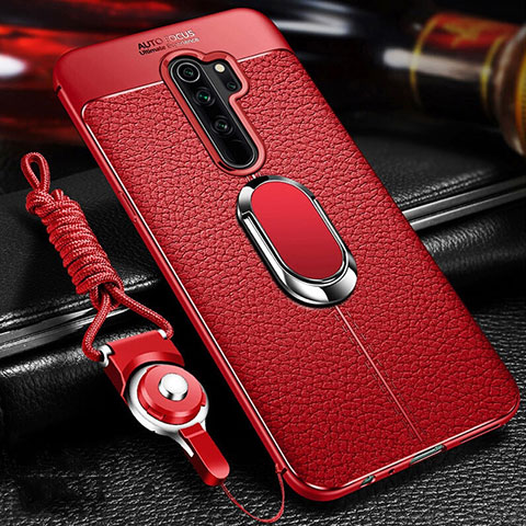 Silikon Hülle Handyhülle Gummi Schutzhülle Flexible Leder Tasche mit Magnetisch Fingerring Ständer T03 für Xiaomi Redmi Note 8 Pro Rot