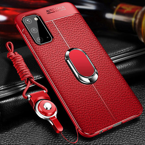 Silikon Hülle Handyhülle Gummi Schutzhülle Flexible Leder Tasche mit Magnetisch Fingerring Ständer WL1 für Samsung Galaxy S20 5G Rot