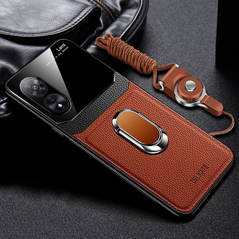 Silikon Hülle Handyhülle Gummi Schutzhülle Flexible Leder Tasche mit Magnetisch FL1 für Oppo A1 5G Braun