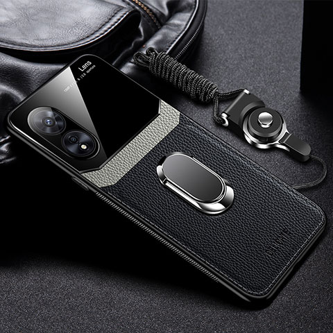 Silikon Hülle Handyhülle Gummi Schutzhülle Flexible Leder Tasche mit Magnetisch FL1 für Oppo A98 5G Schwarz