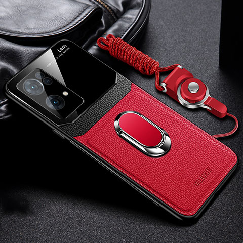 Silikon Hülle Handyhülle Gummi Schutzhülle Flexible Leder Tasche mit Magnetisch FL1 für Oppo Reno7 Pro 5G Rot